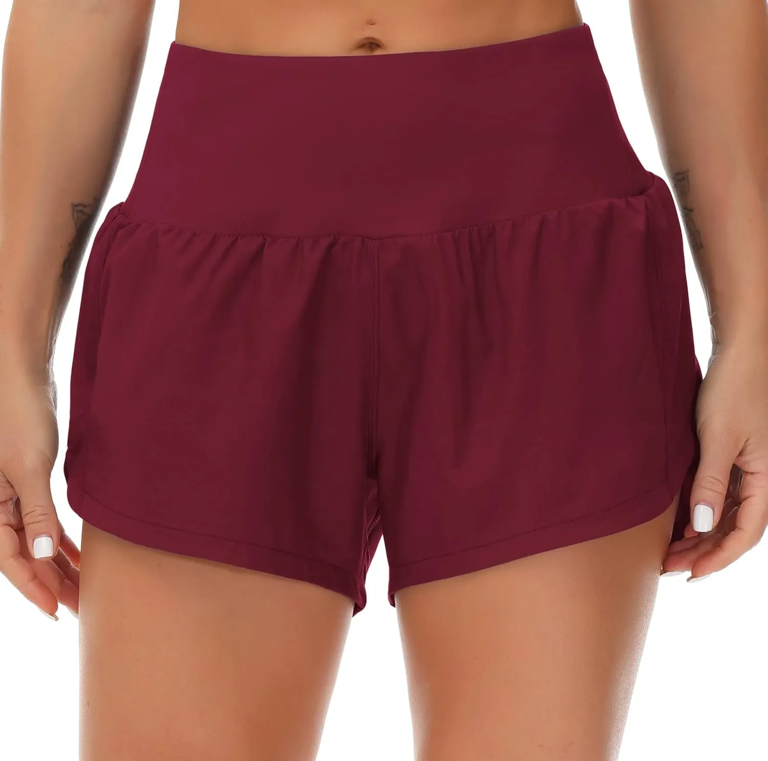 THE GYM PEOPLE Womens High Waisted Running Shorts Quick Dry Athletic Workout Shorts with Mesh Liner Zipper Pockets