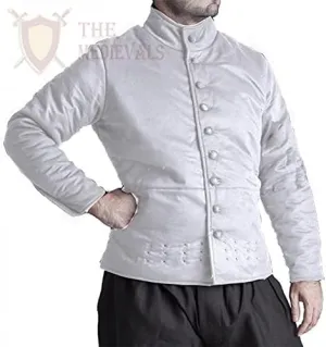 THE MEDIEVALS Medieval Thick Padded Half Length Full Sleeves Gambeson Coat Aketon Jacket Armor, Cotton Fabric