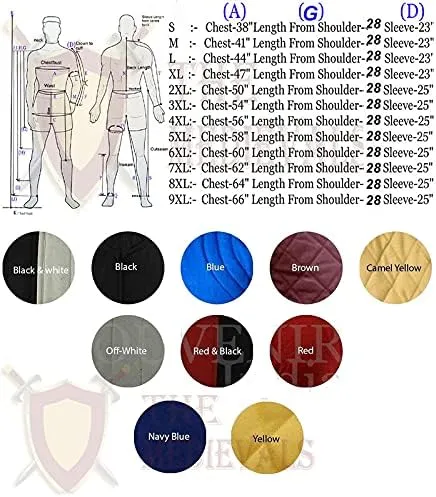 THE MEDIEVALS Medieval Thick Padded Half Length Full Sleeves Gambeson Coat Aketon Jacket Armor, Cotton Fabric