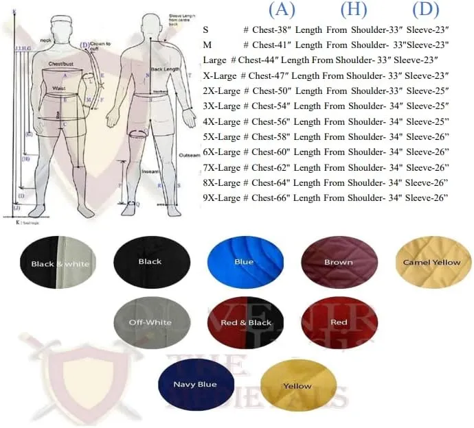 THE MEDIEVALS Medieval Thick Padded Half Length Full Sleeves Gambeson Coat with Lagging Aketon Armor, Cotton Fabric