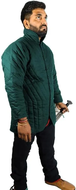 THE MEDIEVALS Medieval Thick Padded Half Length Full Sleeves Gambeson Coat with Lagging Aketon Armor, Cotton Fabric