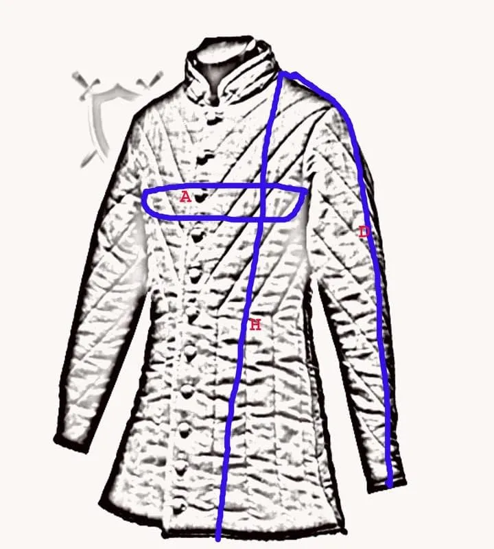 THE MEDIEVALS Medieval Thick Padded Half Length Full Sleeves Gambeson Coat with Lagging Aketon Armor, Cotton Fabric