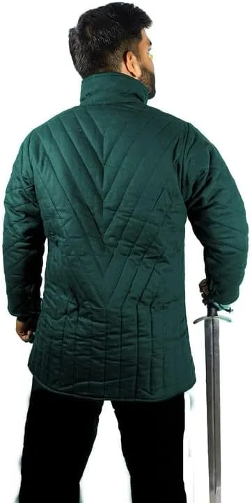 THE MEDIEVALS Medieval Thick Padded Half Length Full Sleeves Gambeson Coat with Lagging Aketon Armor, Cotton Fabric