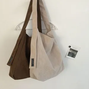 THEMEISLES Autumn and Winter New Canvas Bag Retro Corduroy Shoulder Bag Large Capacity Student Class Bag All-Match Messenger Bag