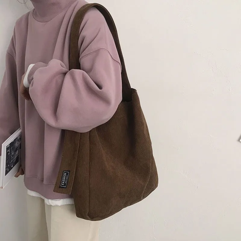 THEMEISLES Autumn and Winter New Canvas Bag Retro Corduroy Shoulder Bag Large Capacity Student Class Bag All-Match Messenger Bag