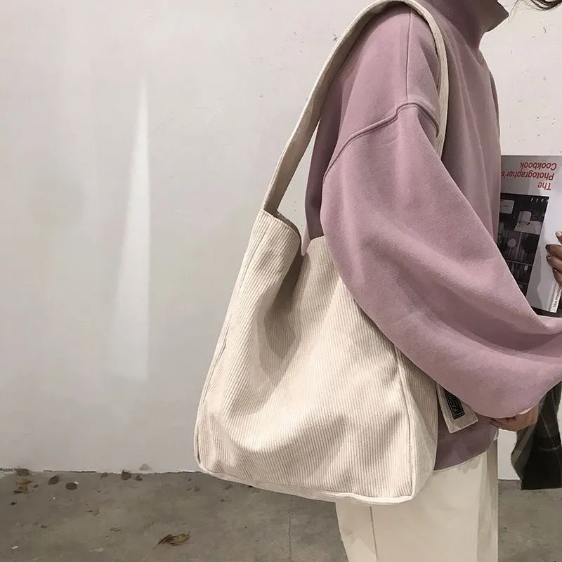 THEMEISLES Autumn and Winter New Canvas Bag Retro Corduroy Shoulder Bag Large Capacity Student Class Bag All-Match Messenger Bag