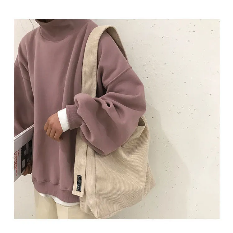 THEMEISLES Autumn and Winter New Canvas Bag Retro Corduroy Shoulder Bag Large Capacity Student Class Bag All-Match Messenger Bag