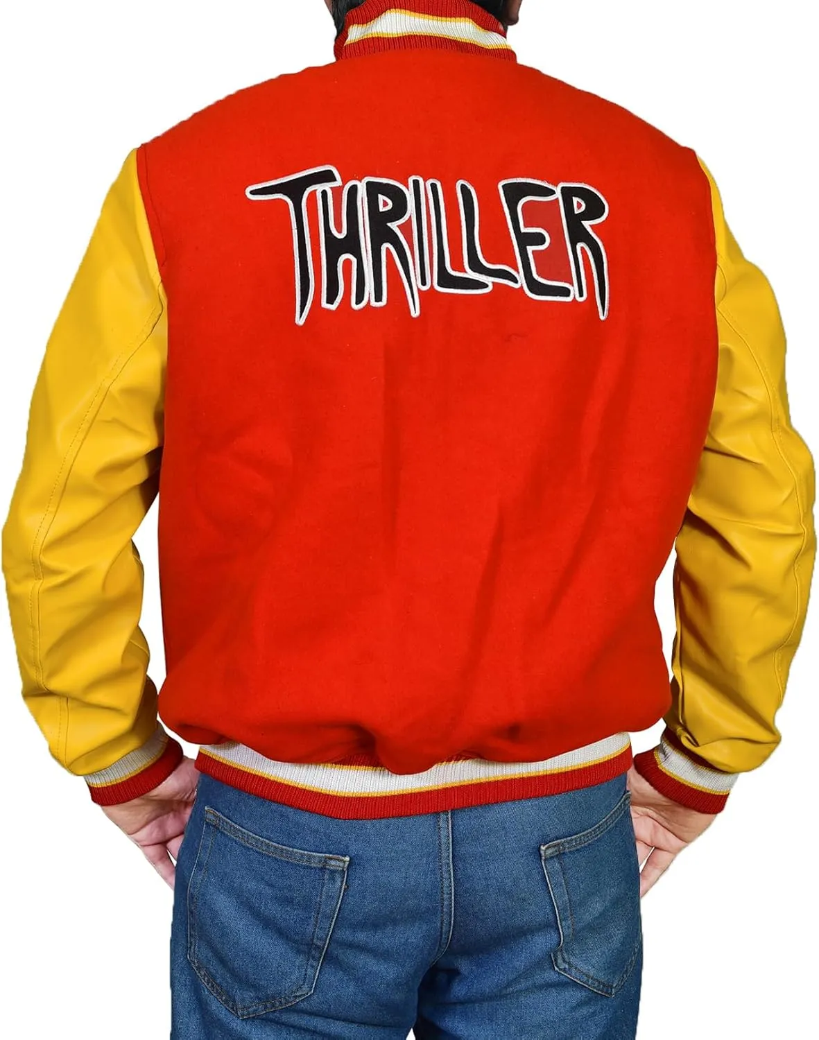 Thriller MJ Jacket - Red Wool Yellow Leather Varsity Letterman Bomber Jacket