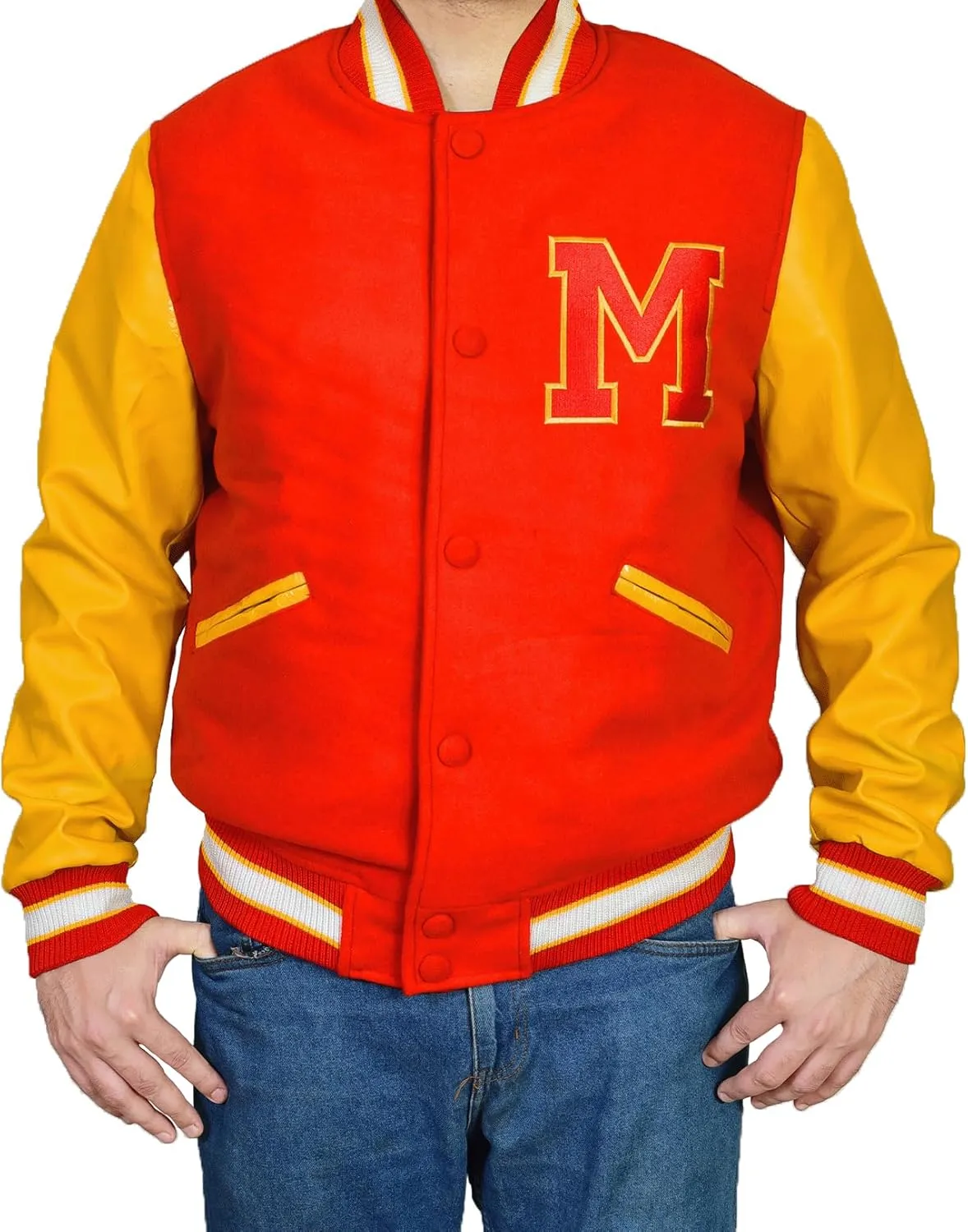 Thriller MJ Jacket - Red Wool Yellow Leather Varsity Letterman Bomber Jacket