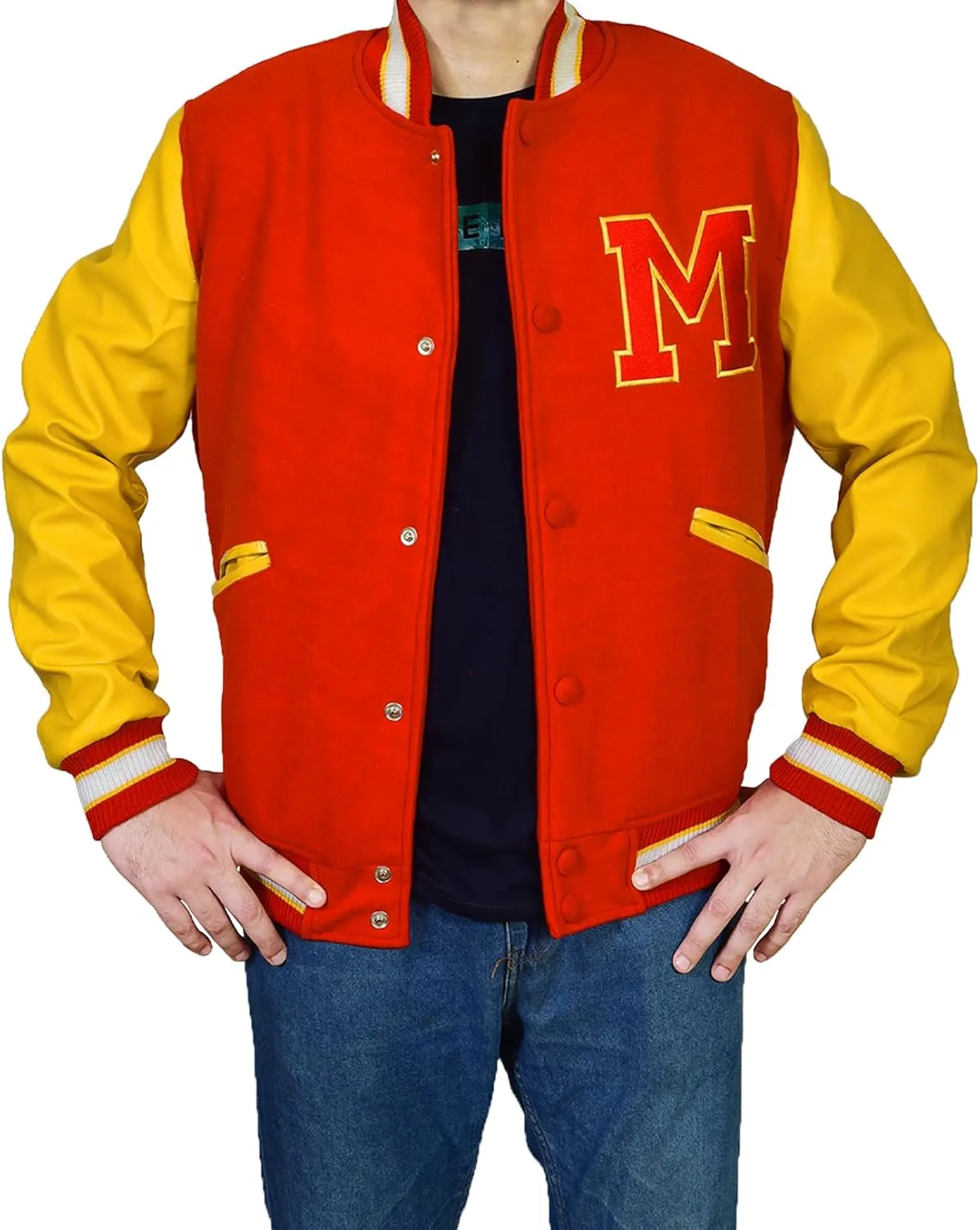 Thriller MJ Jacket - Red Wool Yellow Leather Varsity Letterman Bomber Jacket