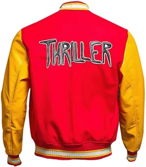 Thriller MJ Jacket - Red Wool Yellow Leather Varsity Letterman Bomber Jacket