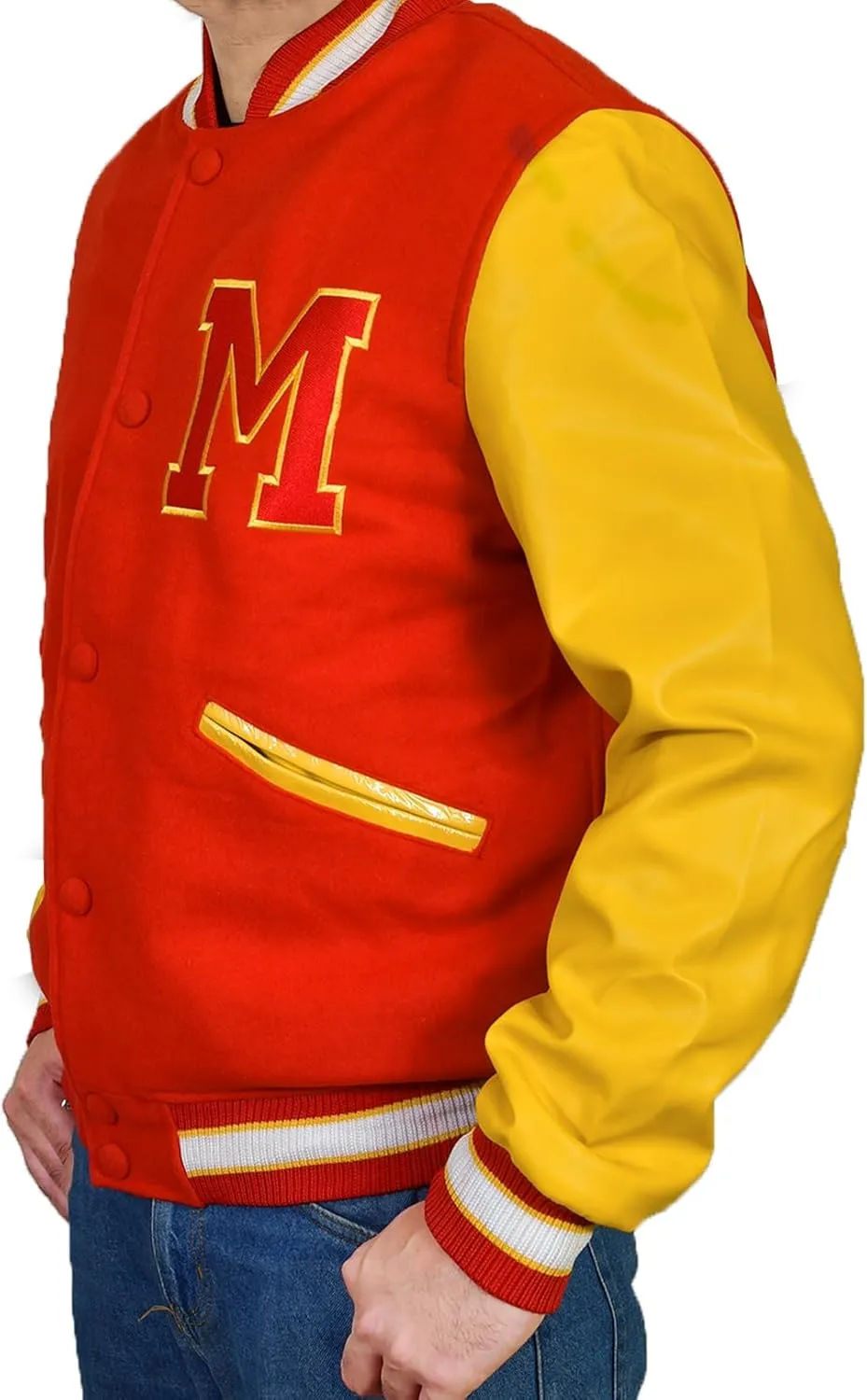 Thriller MJ Jacket - Red Wool Yellow Leather Varsity Letterman Bomber Jacket