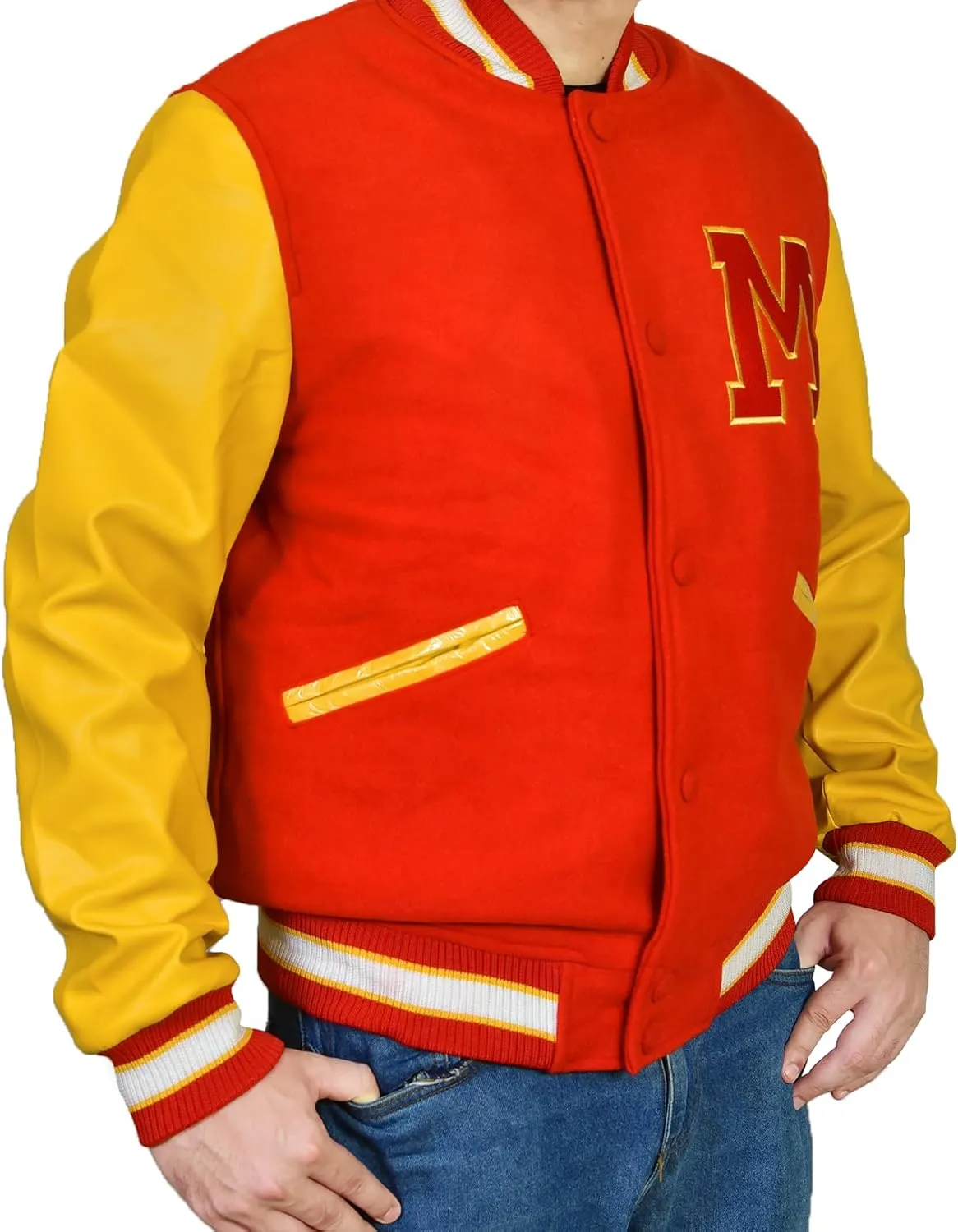 Thriller MJ Jacket - Red Wool Yellow Leather Varsity Letterman Bomber Jacket