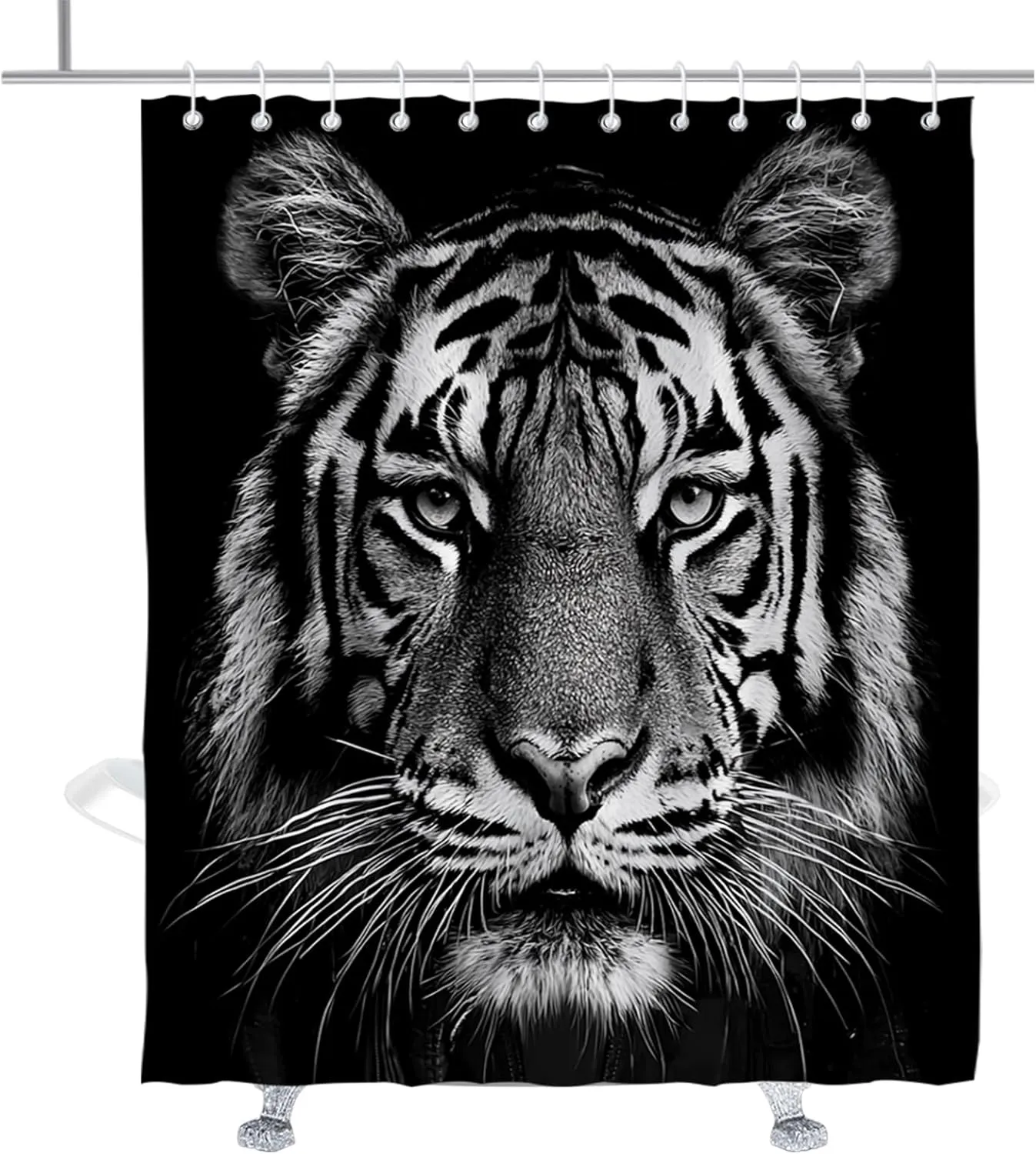 Tiger Animal Shower Curtain Black Masculine Print Shower Curtains Modern Minimalist Tigers Decorative Bathroom Decor Accessory with Hooks 72" W × 84" H
