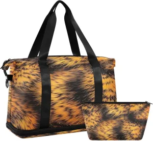 Tiger Fur Texture Sports Gym Bag,Travel Duffel bag with Wet Pocket & Shoes Compartment Lightweight Waterproof Overnight Bag for Men Women