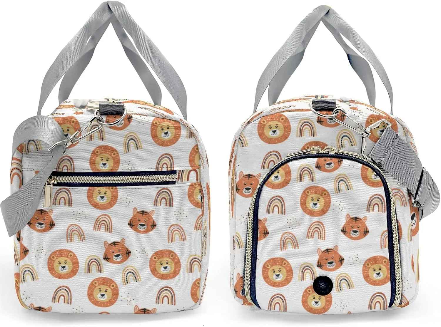 Tiger Lion and Rainbows Personalized Duffel Bag,Custom Travel Gym Bag with Name,Waterproof Sports Overnight Bag with Shoe Compartment & Shoulder Strap
