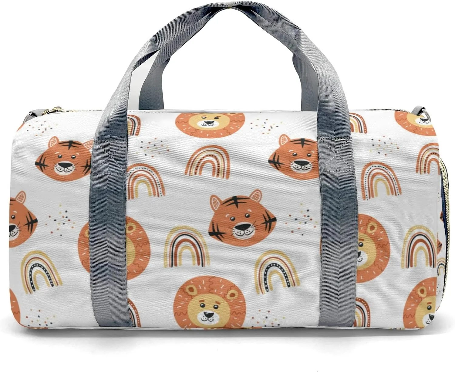Tiger Lion and Rainbows Personalized Duffel Bag,Custom Travel Gym Bag with Name,Waterproof Sports Overnight Bag with Shoe Compartment & Shoulder Strap