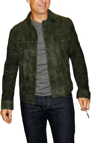 Tom Cruise Green Classic Real Suede Leather Stylish Costume Jacket For Men