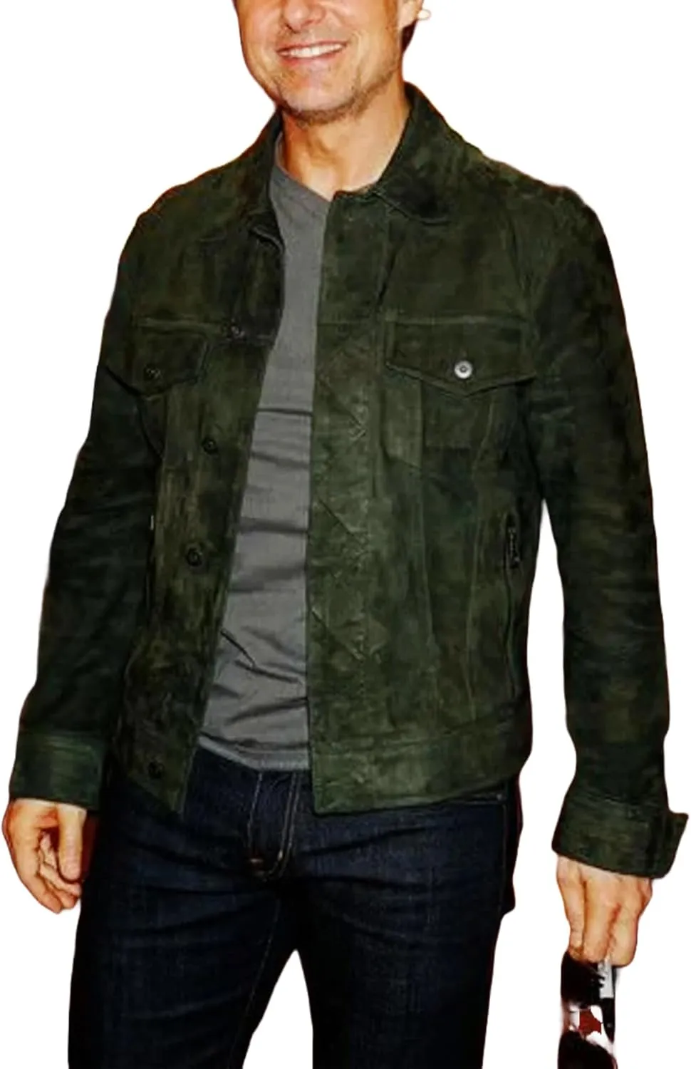 Tom Cruise Green Classic Real Suede Leather Stylish Costume Jacket For Men