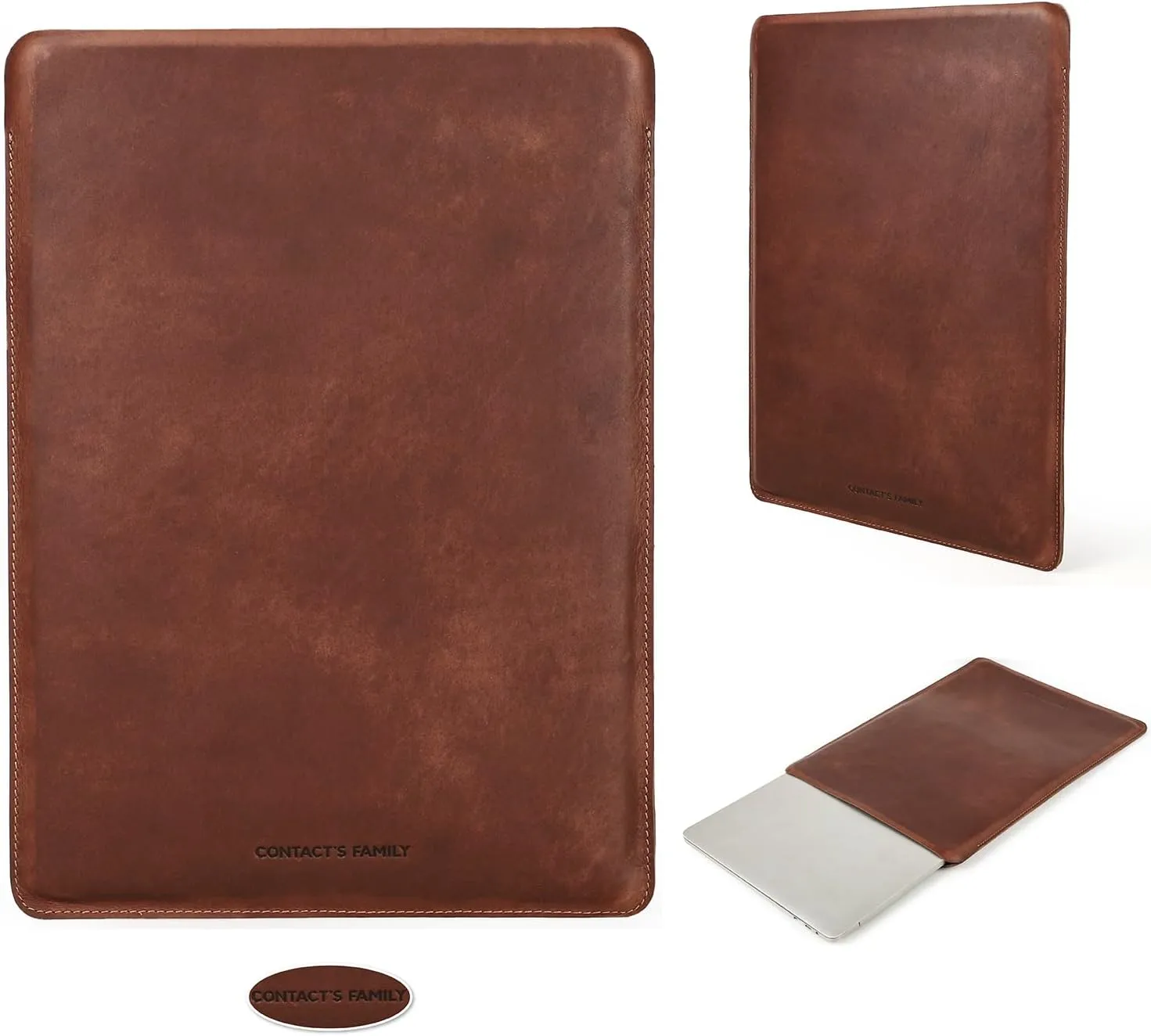 Top Grain Leather 13.3" Slim Laptop Sleeve Case, Solid Minimalist Vintage Design, Handmade, Compatible with MacBook Pro 13.3" MacBook Air M1/M2 DELL XPS 13" & Other PC, Brown 13.3 Inch