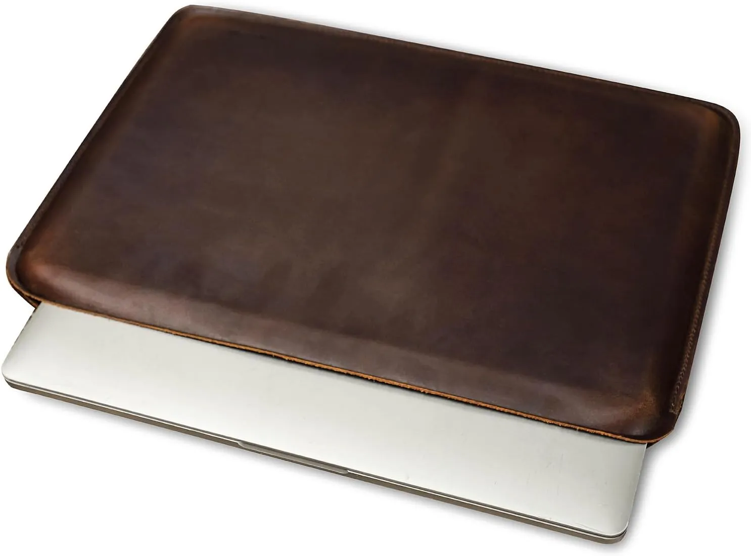 Top Grain Leather 16.2" Slim PC Sleeve Case, Solid Vintage Design, Handmade, Compatible with MacBook Pro 16.2" A2485 M1 Max 15" Touch Bar A2141 A1707 Pro 16" Touch ID A1990, Coffee 16.2 Inch