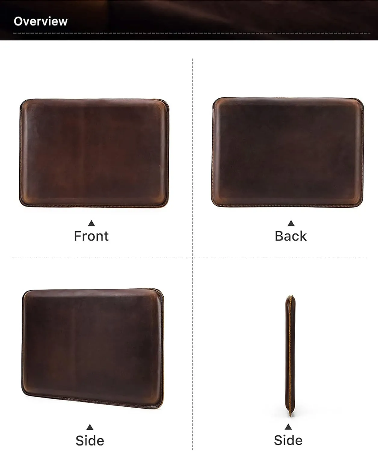 Top Grain Leather 16.2" Slim PC Sleeve Case, Solid Vintage Design, Handmade, Compatible with MacBook Pro 16.2" A2485 M1 Max 15" Touch Bar A2141 A1707 Pro 16" Touch ID A1990, Coffee 16.2 Inch