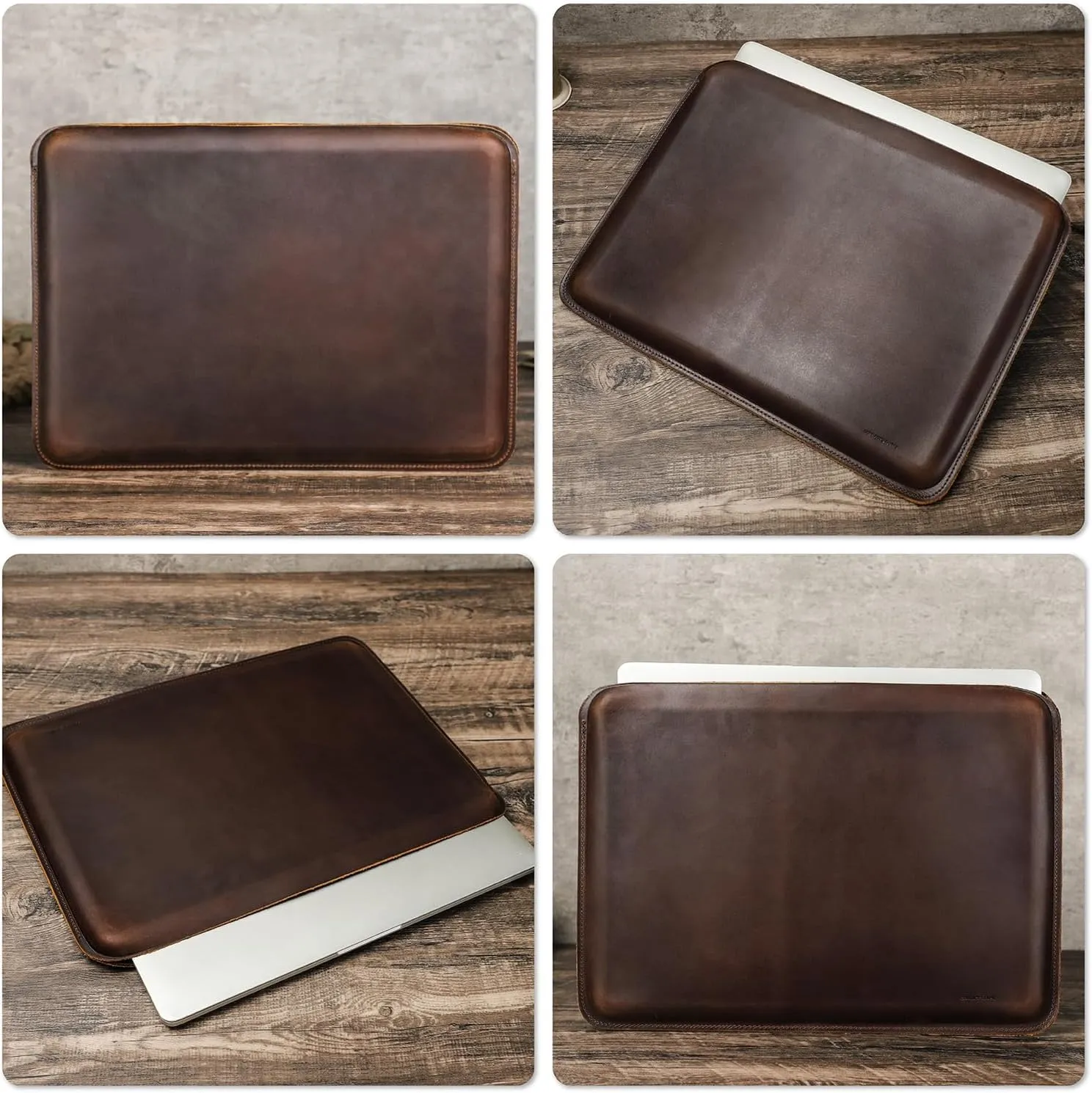 Top Grain Leather 16.2" Slim PC Sleeve Case, Solid Vintage Design, Handmade, Compatible with MacBook Pro 16.2" A2485 M1 Max 15" Touch Bar A2141 A1707 Pro 16" Touch ID A1990, Coffee 16.2 Inch