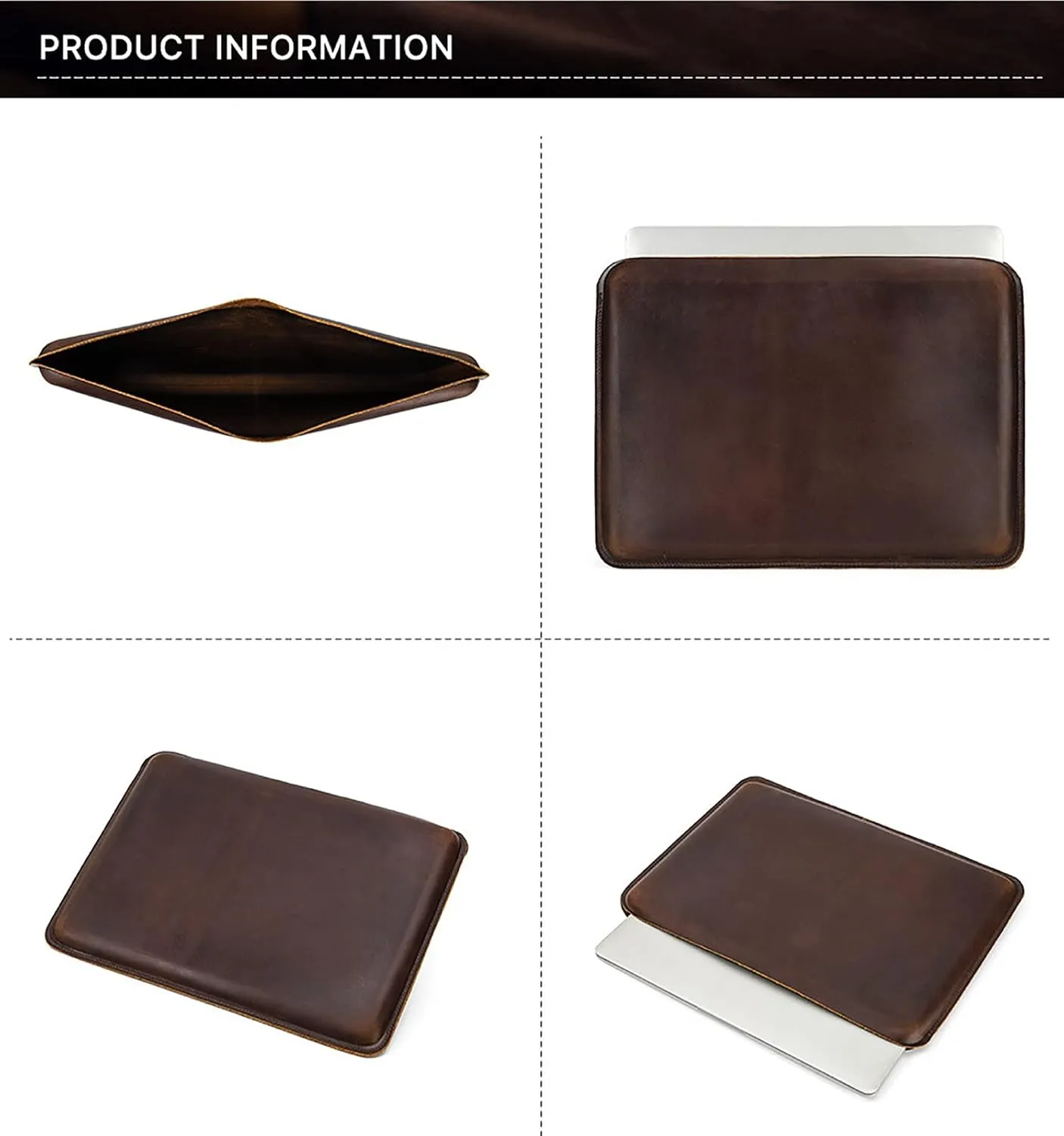 Top Grain Leather 16.2" Slim PC Sleeve Case, Solid Vintage Design, Handmade, Compatible with MacBook Pro 16.2" A2485 M1 Max 15" Touch Bar A2141 A1707 Pro 16" Touch ID A1990, Coffee 16.2 Inch
