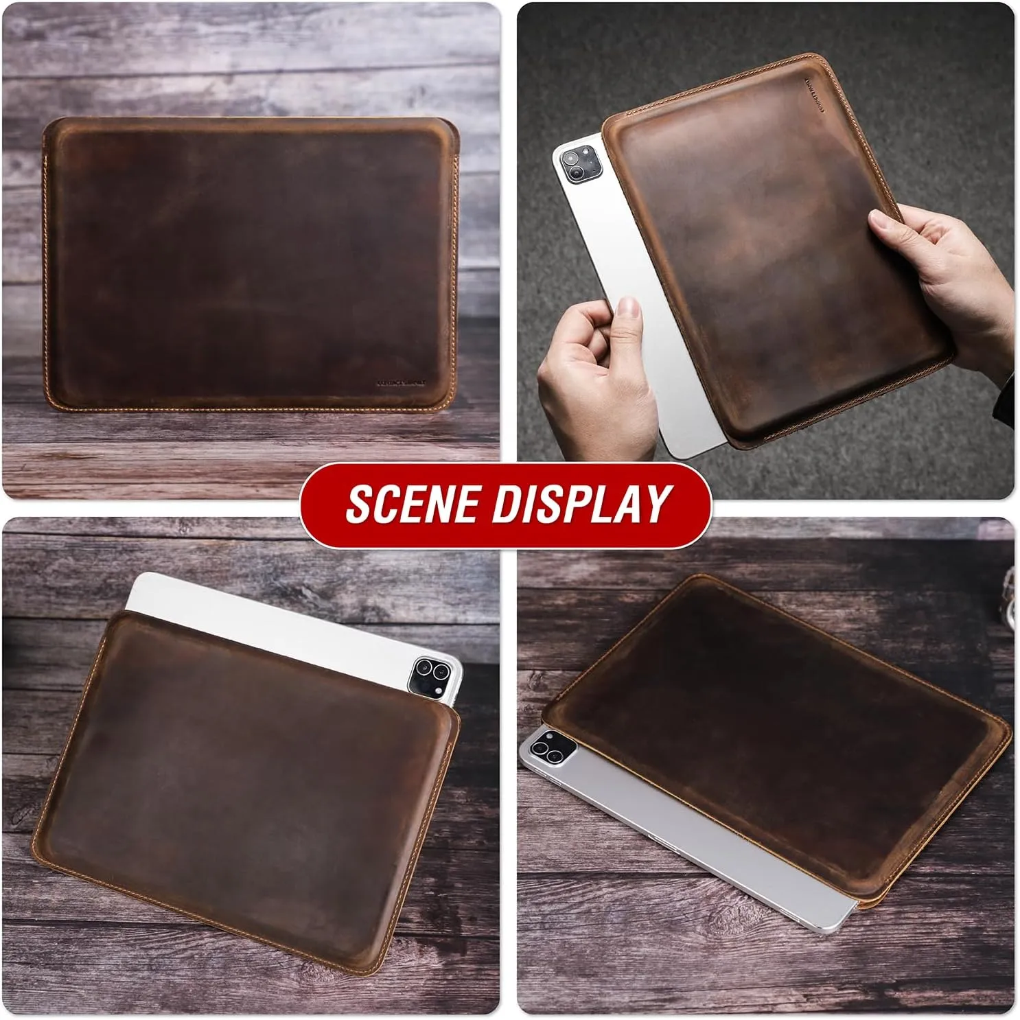 Top Grain Leather Text Custom Sleeve Slim Protector Case for Laptop/Tablet, Solid Vintage Design, Fully Handmade & Text Customizable, Compatible with MacBook Pro/Air & iPad Pro/Air