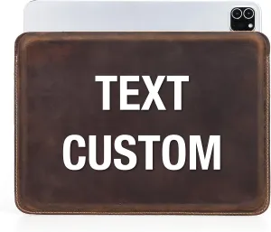 Top Grain Leather Text Custom Sleeve Slim Protector Case for Laptop/Tablet, Solid Vintage Design, Fully Handmade & Text Customizable, Compatible with MacBook Pro/Air & iPad Pro/Air