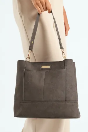 Top Stitch Detail Shopper Bag - Dark Grey