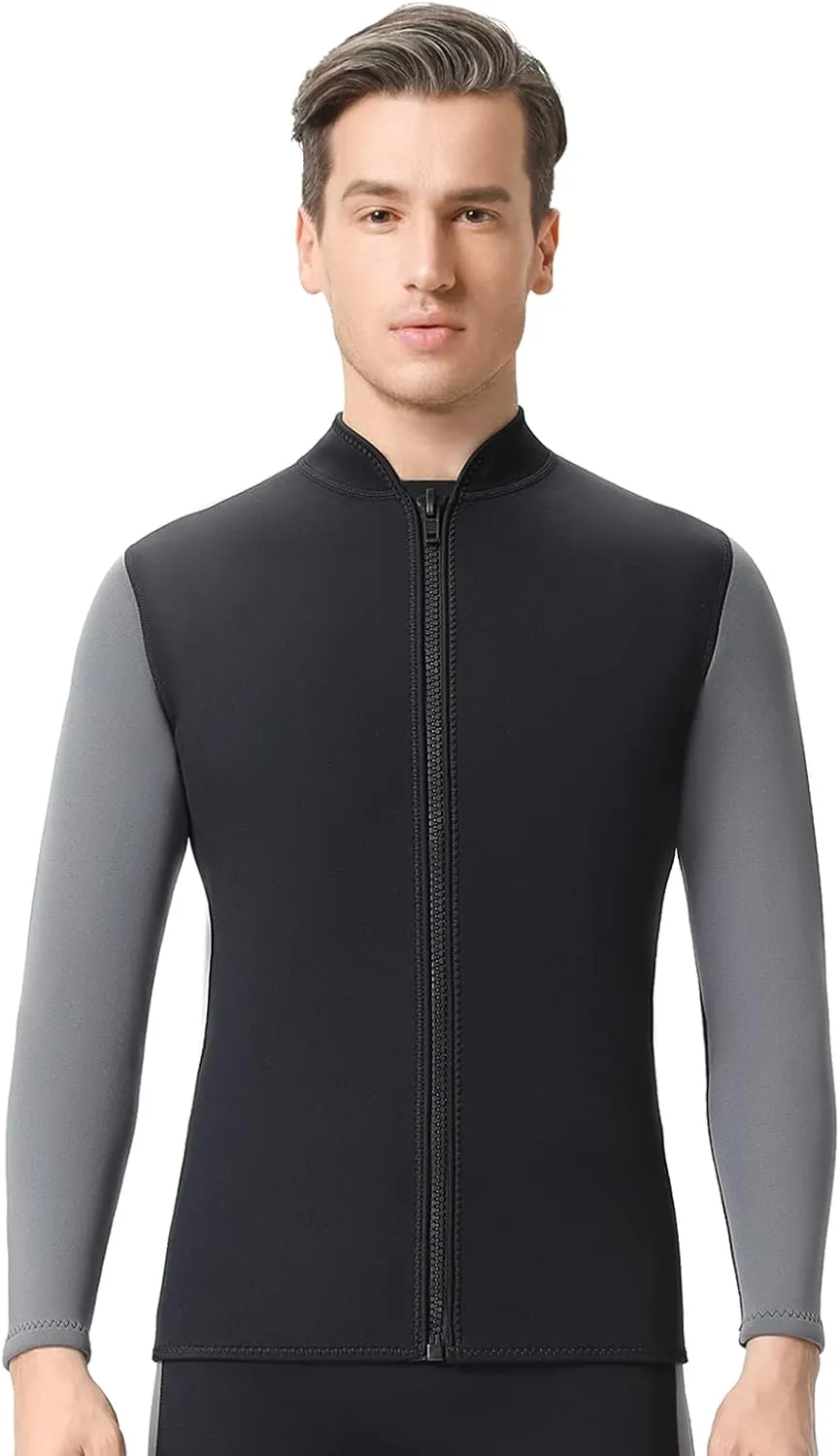 Top Wetsuit Jacket for Men Women Youth Front Zip Thermal Swim Wet Suit 2mm 3mm Neoprene Long Sleeves Shirts for Surfing Diving Kayaking