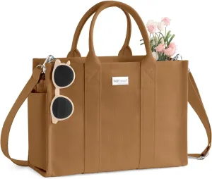 TOPDesign Heavy-Duty Canvas Tote Bag for Women, Adjustable Crossbody Handbag with 6 Pockets, Everything Tote