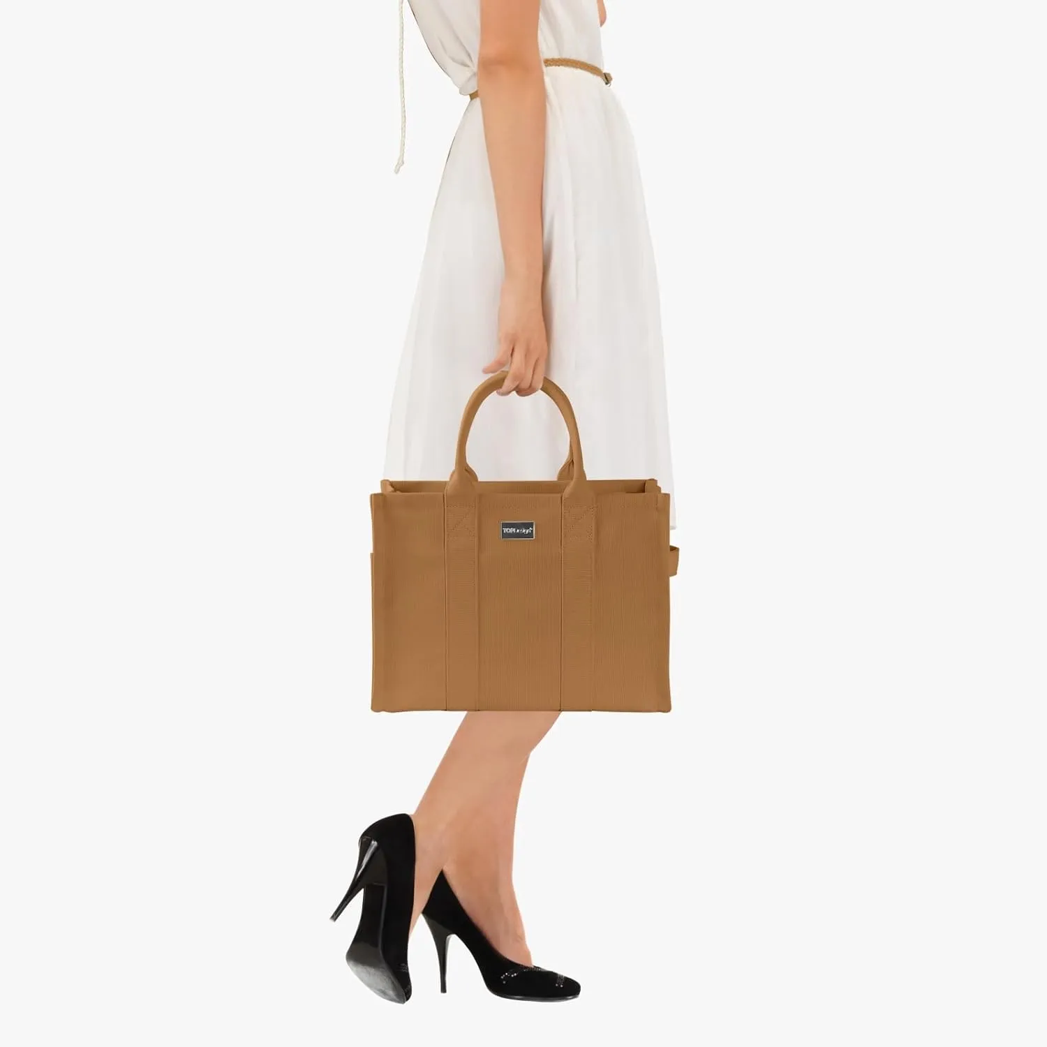 TOPDesign Heavy-Duty Canvas Tote Bag for Women, Adjustable Crossbody Handbag with 6 Pockets, Everything Tote