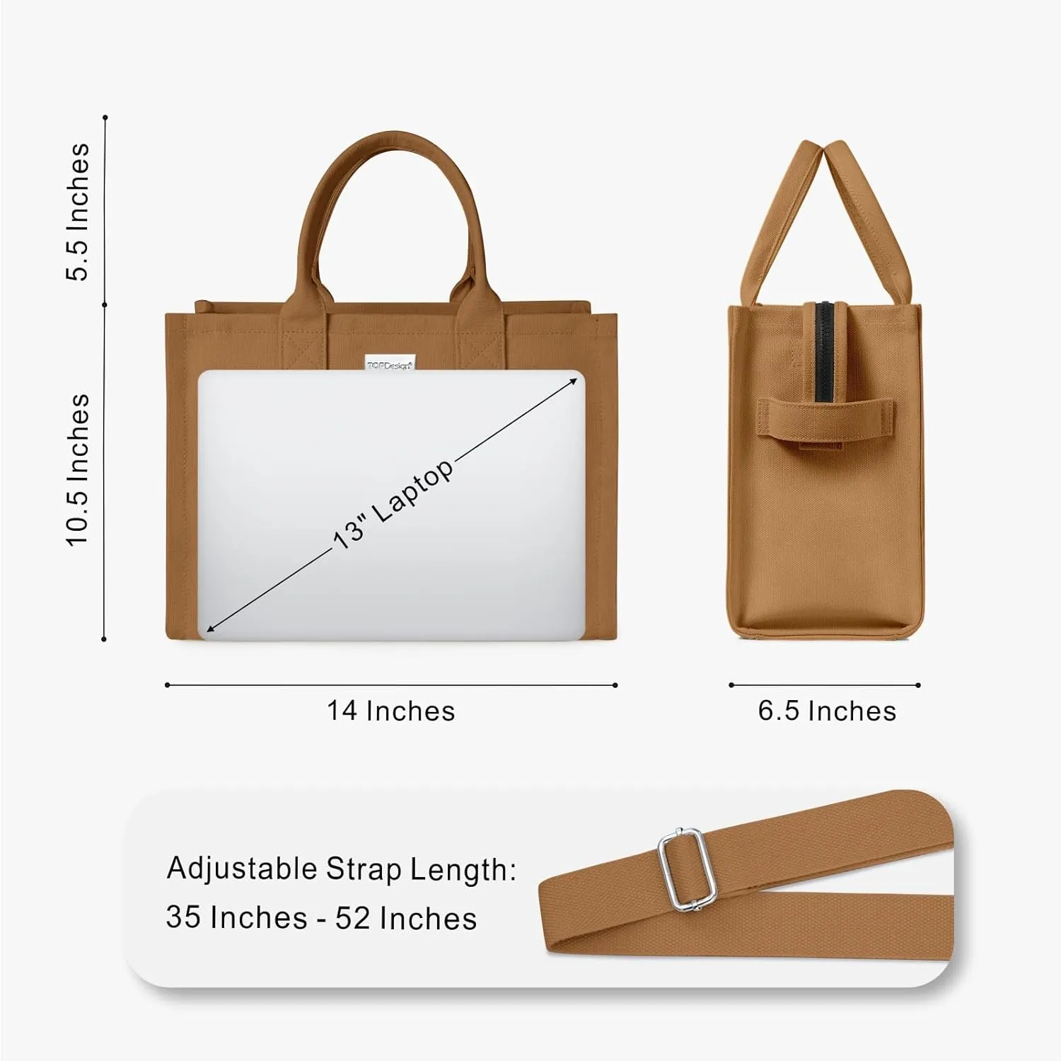 TOPDesign Heavy-Duty Canvas Tote Bag for Women, Adjustable Crossbody Handbag with 6 Pockets, Everything Tote