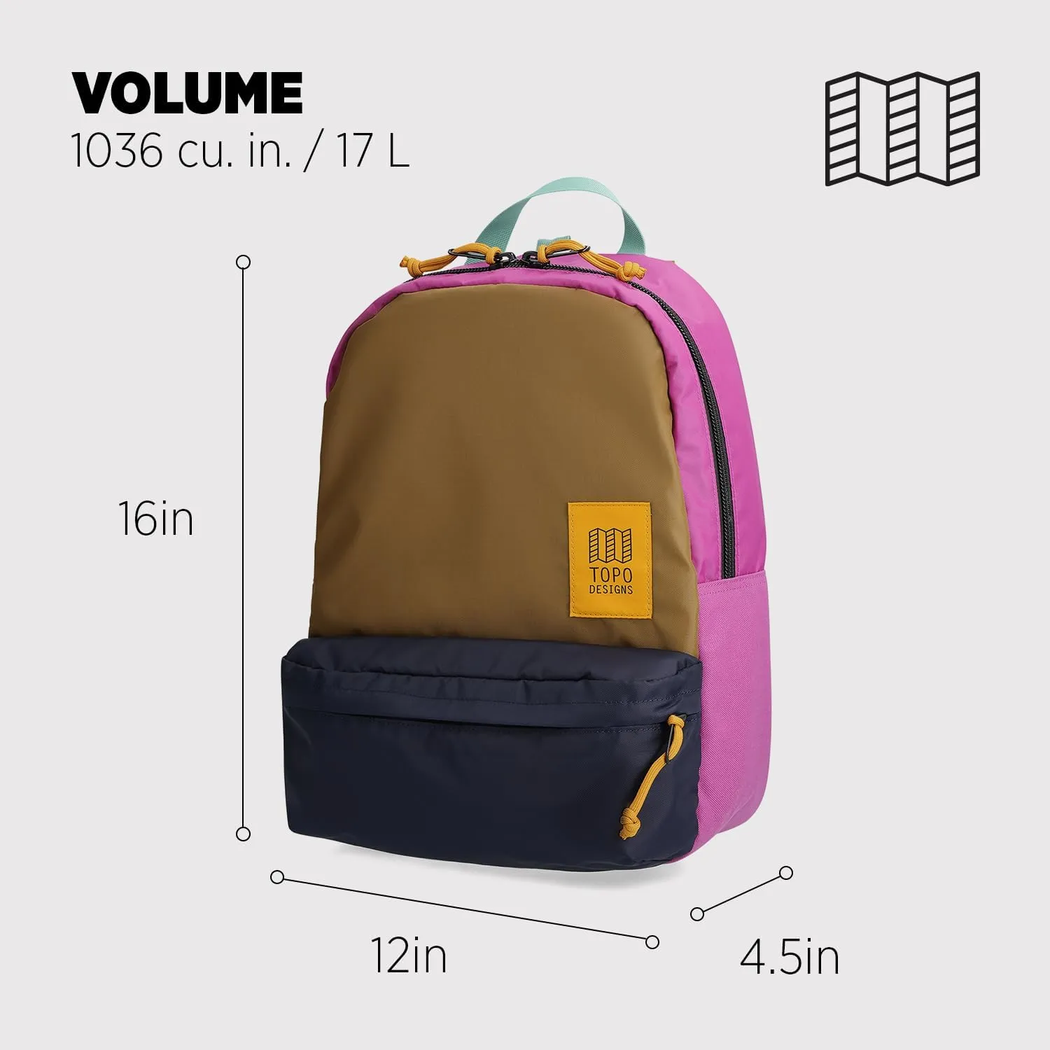 Topo Designs Dash Pack, Lightweight Laptop Backpack, 100% Recycled Materials, Fair Wear   WRAP Certified, 17L (Khaki/Navy)