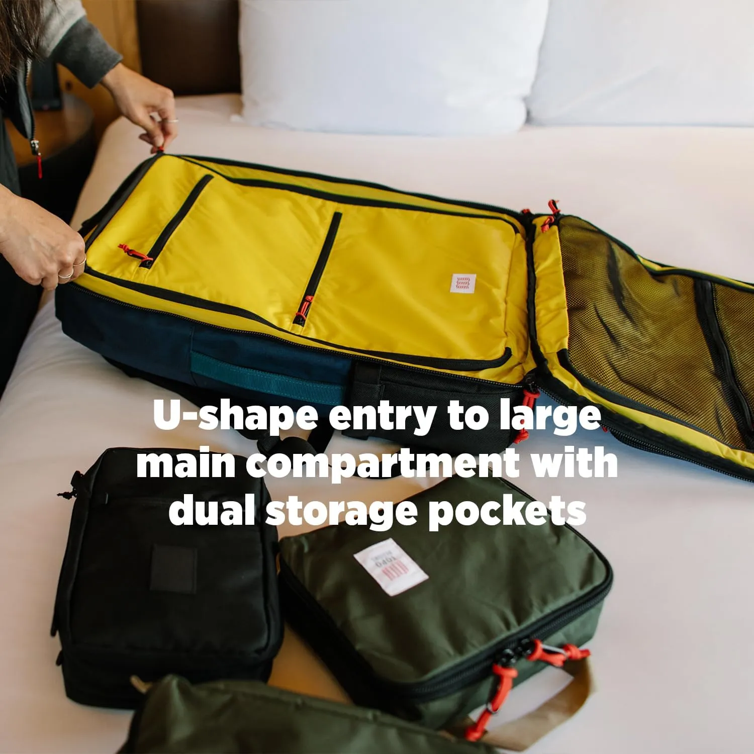 Topo Designs Global Travel Bag 30-40 Liter - Carry-on Compliant Versatile Pack, 3 Carry Options, External Laptop Sleeve (Original, 40L, Navy)