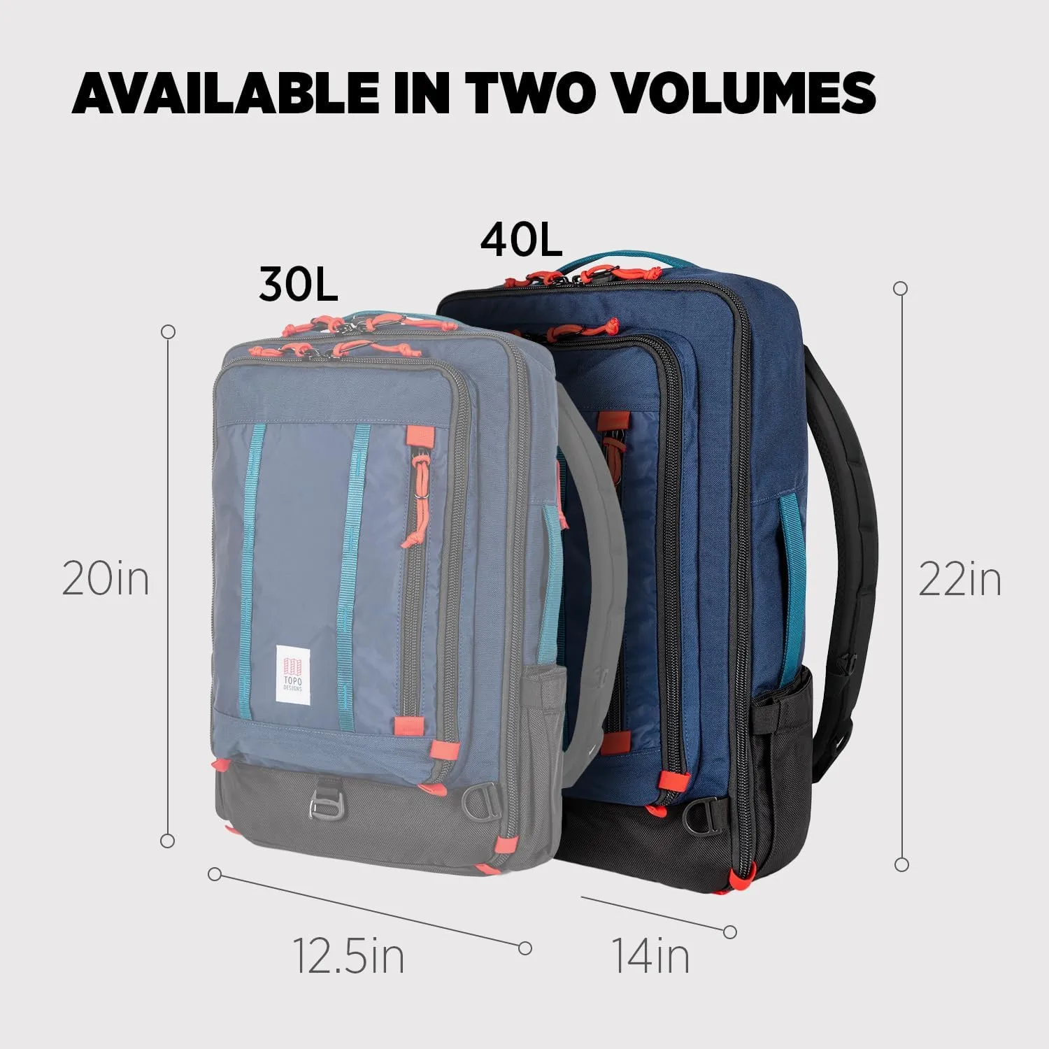 Topo Designs Global Travel Bag 30-40 Liter - Carry-on Compliant Versatile Pack, 3 Carry Options, External Laptop Sleeve (Original, 40L, Navy)