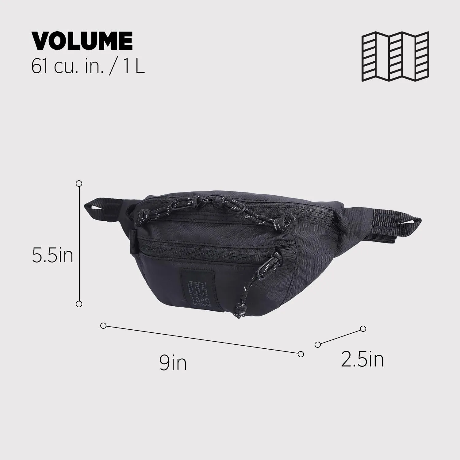 Topo Designs Mountain Waist Pack, Hip Bag, 100% Recycled Nylon Construction, 2L capacity, YKK Zips