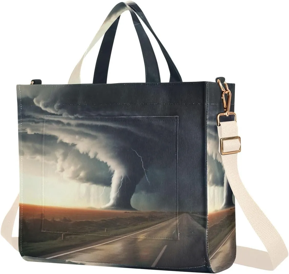 Tornado Highway Storms Corduroy Tote Bag for Women Hobo Crossbody Bag Purse Stylish Shoulder Handbag Messenger Bags, S