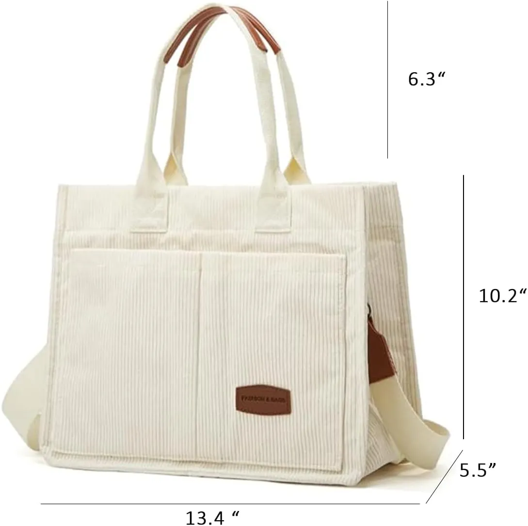 Tote Bag for Women Prite Corduroy Handbags Casual Hobo Messenger Bag Shoulder Bag with Multi-pocket