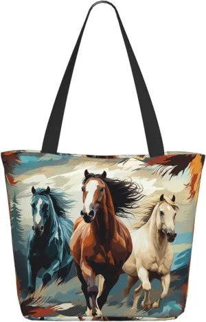 Tote Bag for Women Purse and Handbags Tote Shoulder Shopping Bag A pattern with horses as a background Messenger Bag