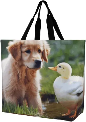 Tote Bag Grocery Bag for Women Shopping Bag Dog And A Duck Handbags Beach Bag Shoulder Bag for Shopping