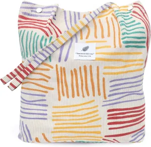 Tote Women Girls, Large Capacity Corduroy Reusable Grocery Shoulder Bag with Inner Pockets