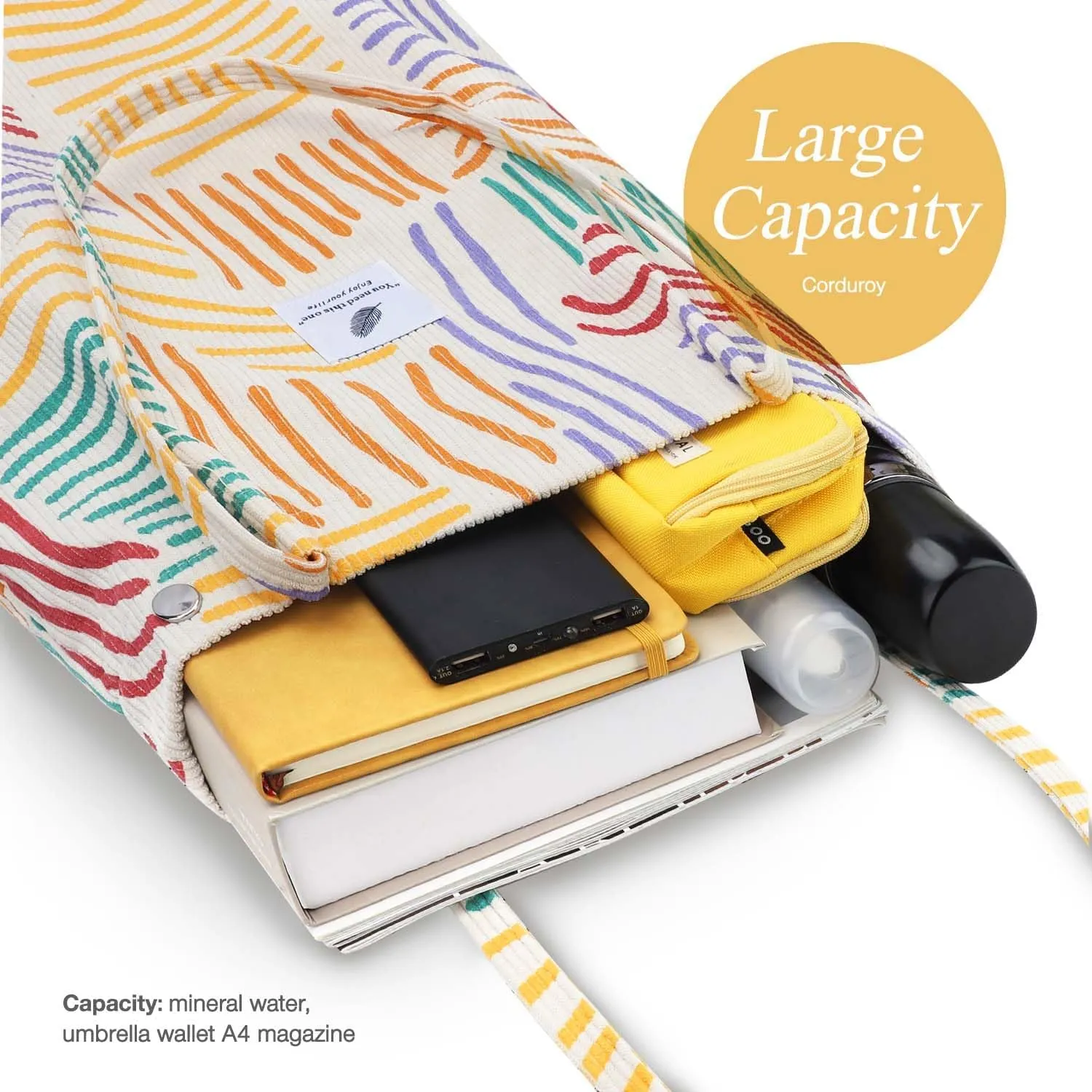 Tote Women Girls, Large Capacity Corduroy Reusable Grocery Shoulder Bag with Inner Pockets