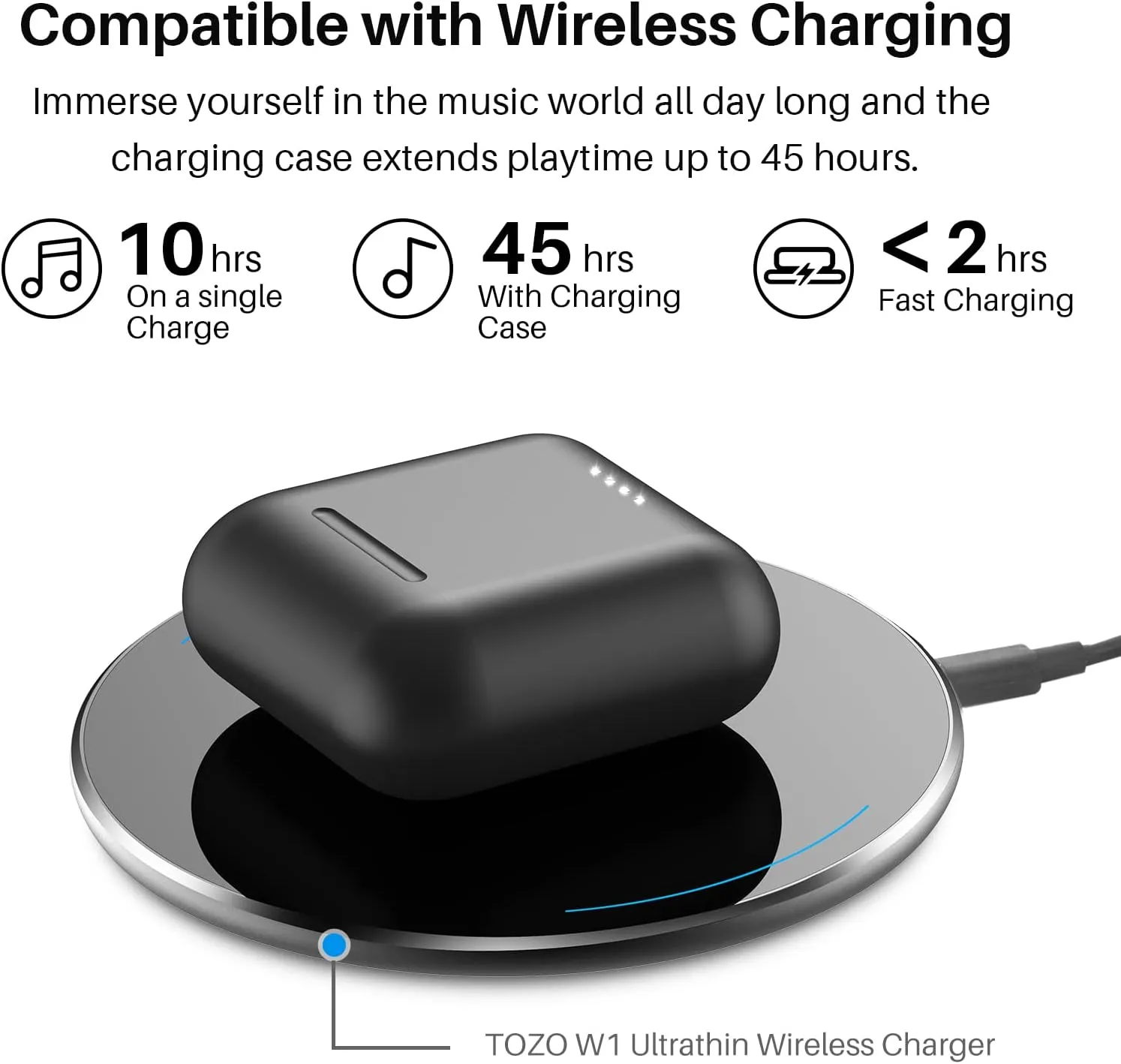TOZO T6 True Wireless Earbuds Bluetooth 5.3 Headphones 50H Long Playtime, Wireless Charging Case, IPX8 Waterproof Stereo Earphones, Built-in Mic Calls, Headset Premium Deep Bass 32 Preset EQs via APP