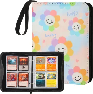 Trading Card Binder with 50 Removable Sleeves, 4-Pocket Organizer for 400 Cards - Album for Sports, Game, and Collectible Cards - Durable Storage Case for Girls, and Boys (Lucky Sunflower)
