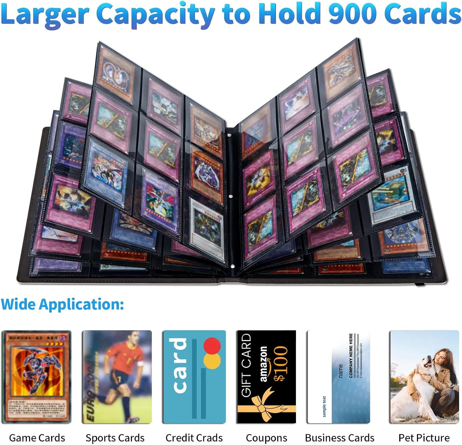 Trading Card Binder with 50 Sleeves, 9 Pocket Waterproof Card Book Holder Fits 900 Cards for Trading Cards, Football Cards, Pet Picture, Side Loading, Oil Painting Sunflowers