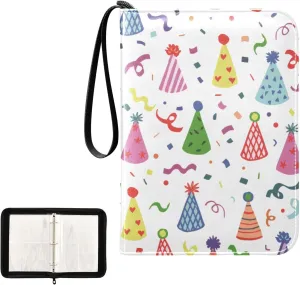 Trading Card Binder with Sleeves Colorful Birthday Party Hats C4 Pocket Card Binder PU Card Collection Binder 400 Cards Holder Collector Album