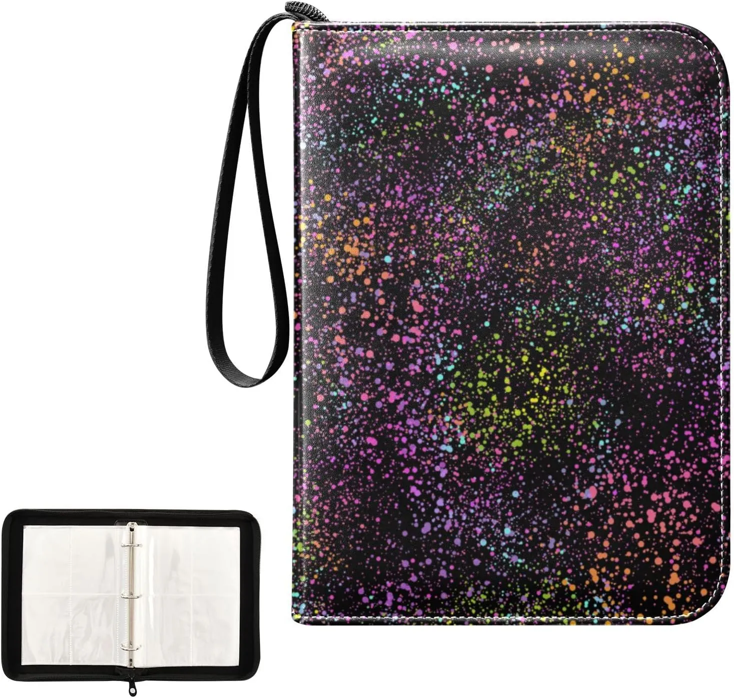Trading Card Binder with Sleeves Colorful Blots Dots C4 Pocket Card Binder PU Card Collection Binder 400 Cards Holder Collector Album